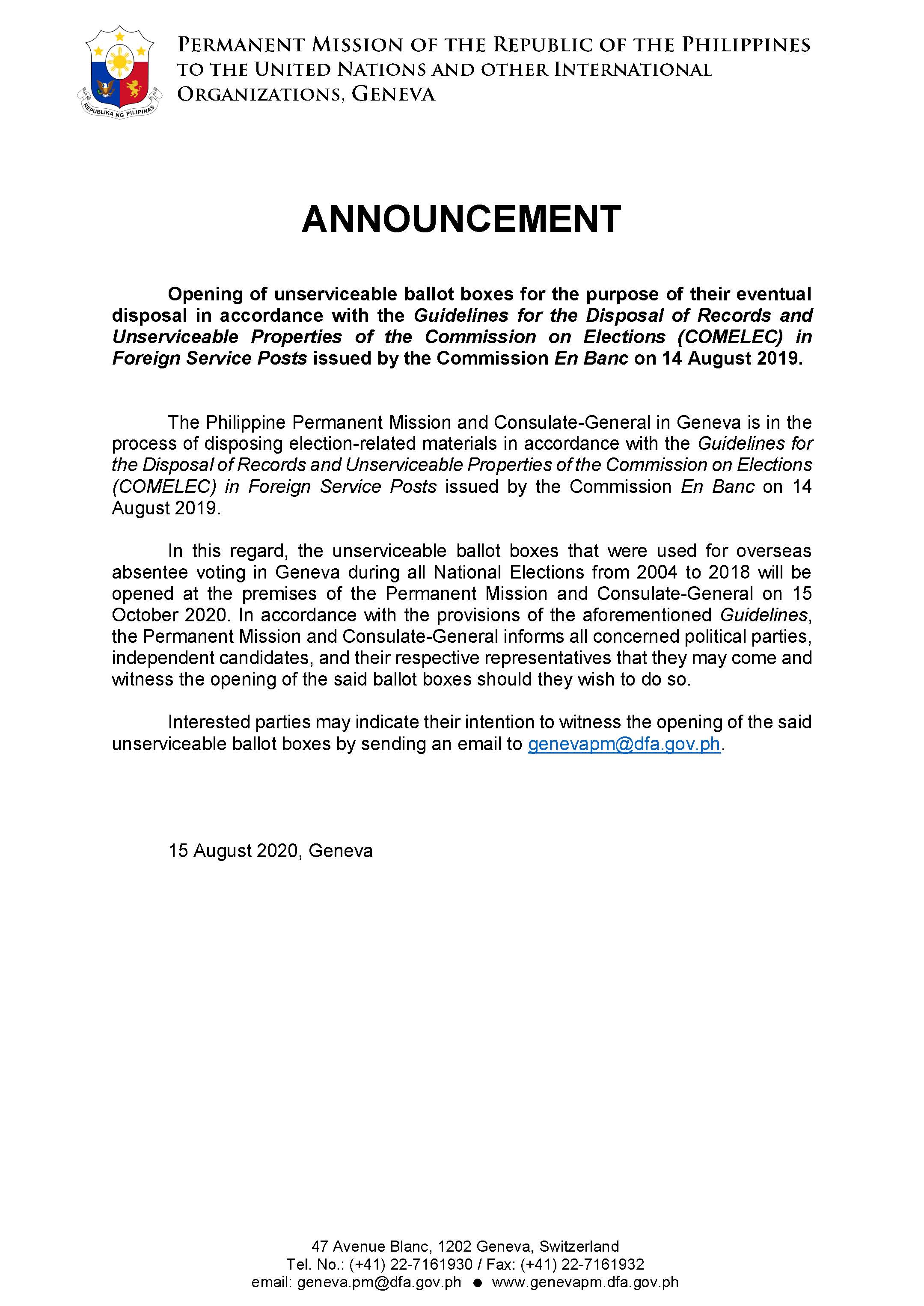 ANNOUNCEMENT 08202020