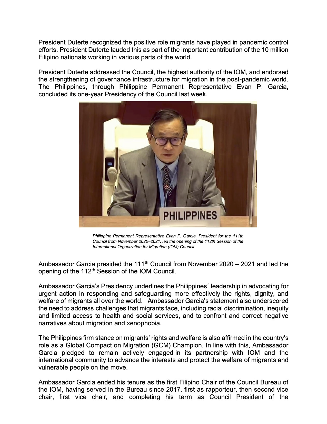 PAGE2 3ANNEX PRESS RELEASE 112th SESSION OF THE IOM COUNCIL